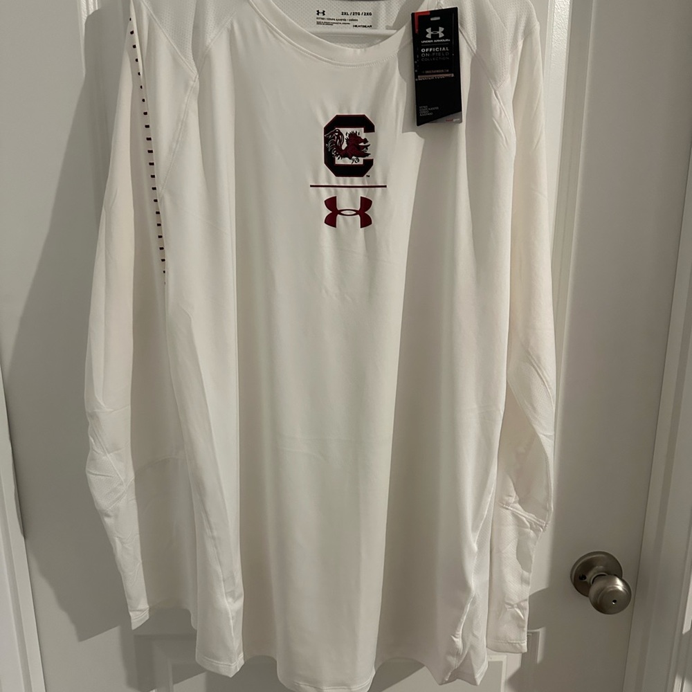 Under Armour White Long Sleeve Tee with Gamecock logo